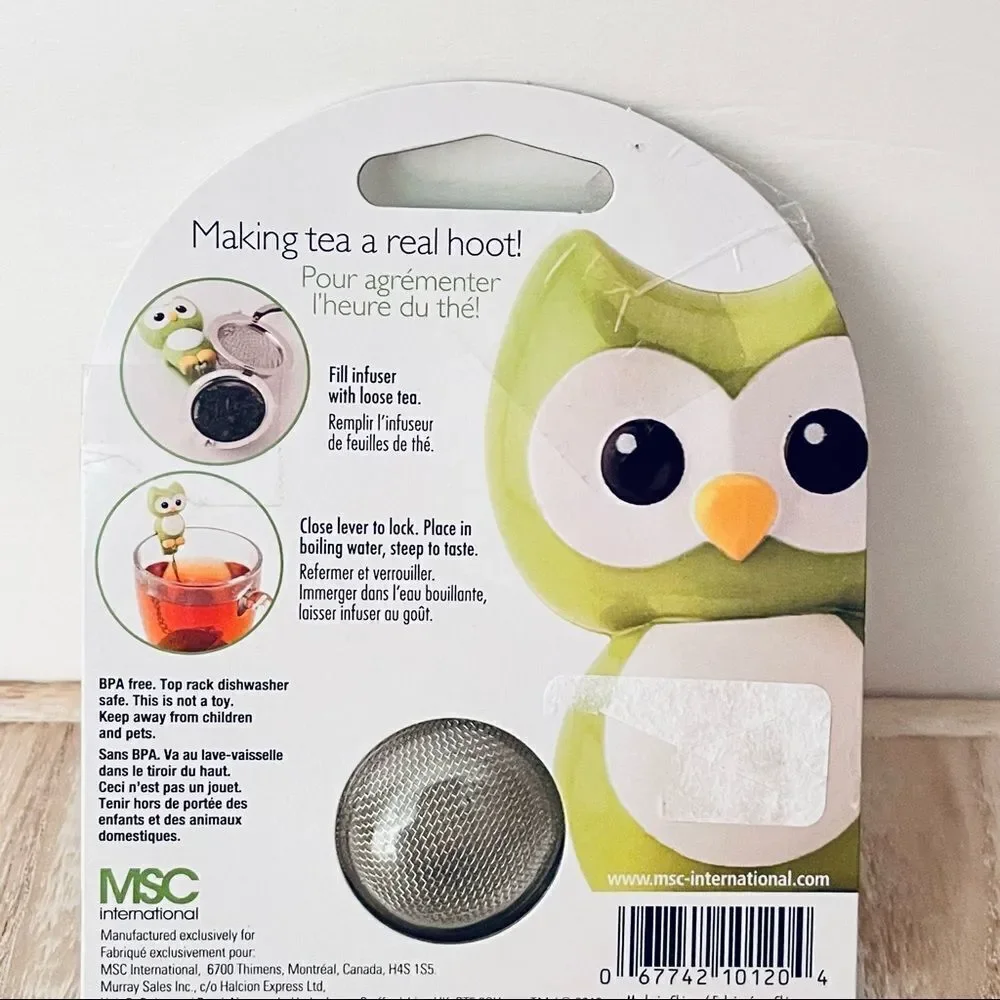NWT JOIE Hoot stainless steel green white Owl Tea cup Infuser